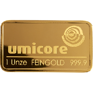 Goldbarren 1oz Feingold 9999 Umicore Belgischer Edelmetallkonzern