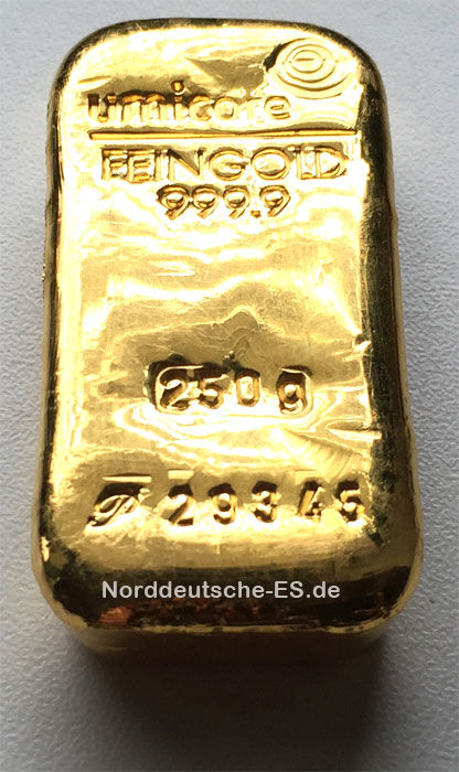 Goldbarren 250g Feingold 9999 gegossen diverse Hersteller