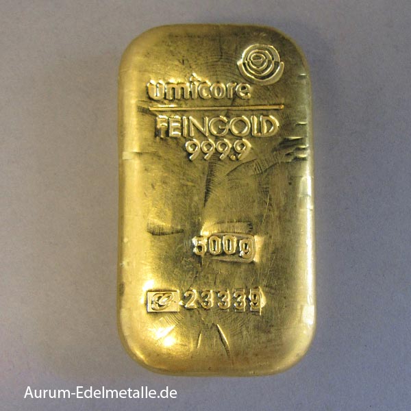 Goldbarren 500g Feingold umicore