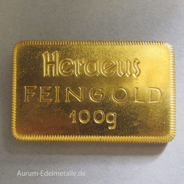 Goldbarren 100g historisch Heraeus Hanau