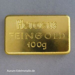 Goldbarren 100g historisch Heraeus historischer Sammlerbarren Feingold