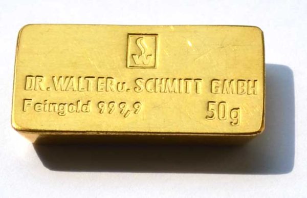 Goldbarren 50g Feingold 9999 Dr Walter und Schmitt