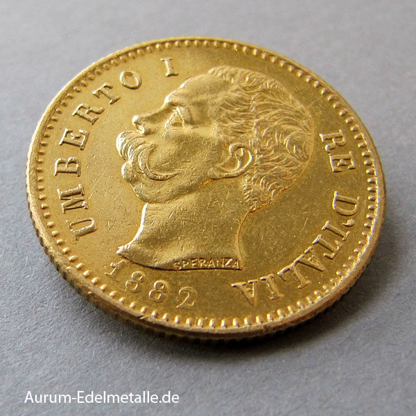 Italien 20 Lire 1882 Umberto 1 Goldmünze