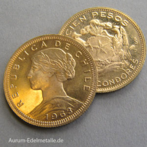 Chile 100 Pesos Goldmuenze Cien Pesos chilenische Goldpesos