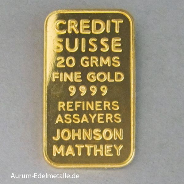 Goldbarren Johnson Matthey 20g Credit Suisse
