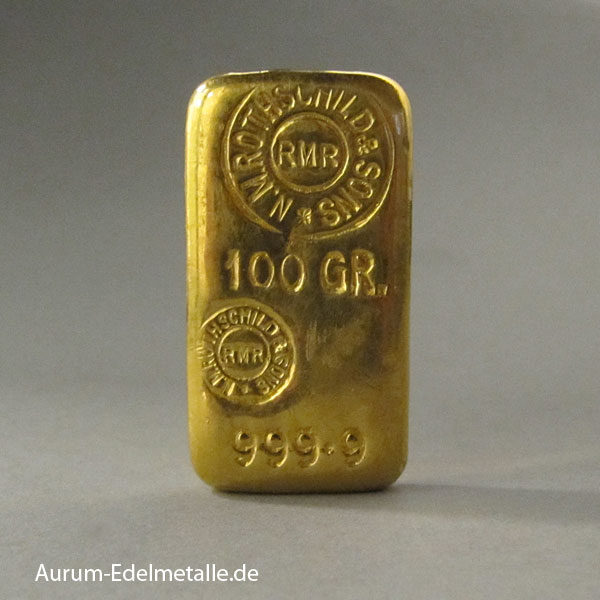 Goldbarren Rothschild 100g Feingold 9999 gegossen historisch