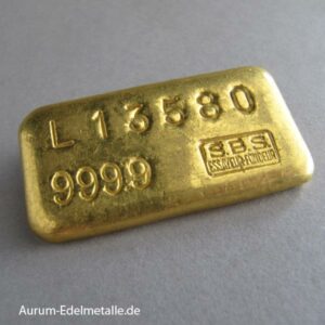 Historische Goldbarren SBS 100g Schweiz S.B.S Metaux Precieux