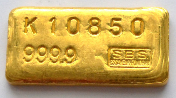 Goldbarren 100g Feingold 9999 Schweiz - historischer Barren
