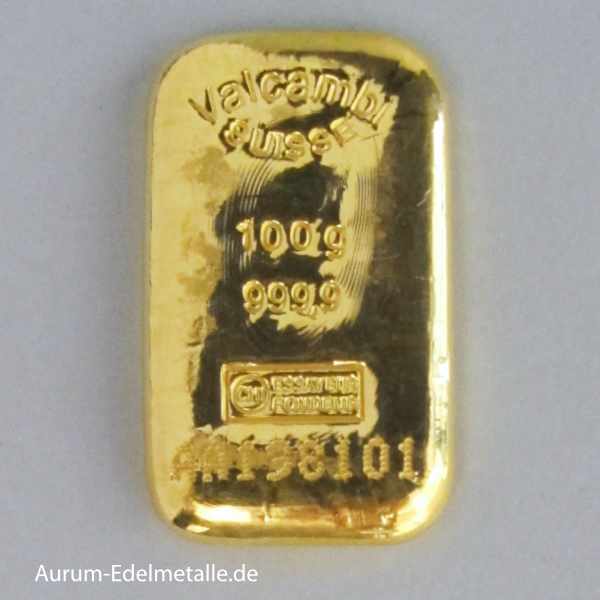 Goldbarren 100 g Gussbarren Valcambi