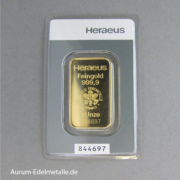 Goldbarren 1 oz Feingold 9999 Kinebar Schweiz-Heraeus