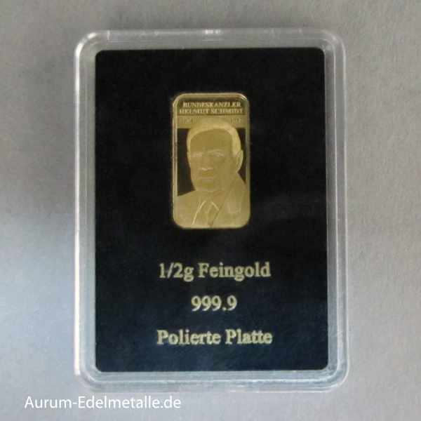 Goldbarren 0,5 g Feingold 9999 Diverse Motivbarren Deutscher Bundeskanzler Helmut Schmidt