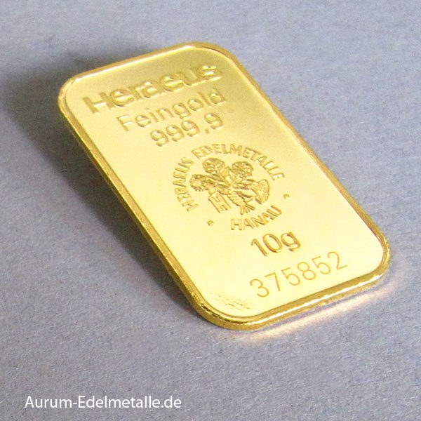 Goldbarren 10 Gramm Feingold 9999 Heraeus
