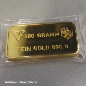 Goldbarren 100 Gramm Feingold 9999 Schweizerischer Bankverein von 1872
