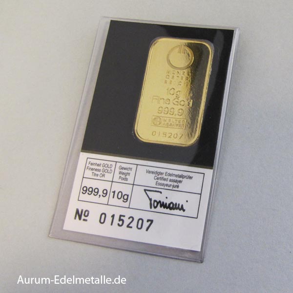 Goldbarren 10 g Kinebar Pferd Münze Österreich