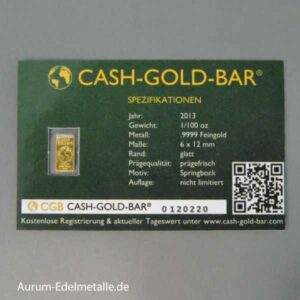 Goldbarren 0_311g 1_100 oz Feingold 9999 CGB Cash-Gold-Bar