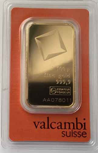 Goldbarren 100 Gramm Feingold 9999 Valcambi