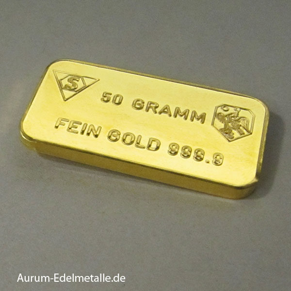 Goldbarren 50g Feingold 9999, von verschiedenen Herstellern