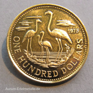 Bahamas 100 Dollars Goldmünze 1975 Flamingos