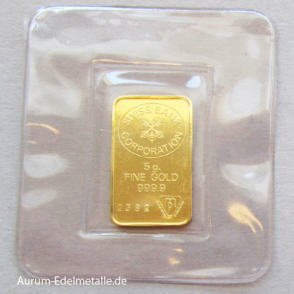 Goldbarren 5 Gramm Feingold 9999 Swiss Bank Corporation