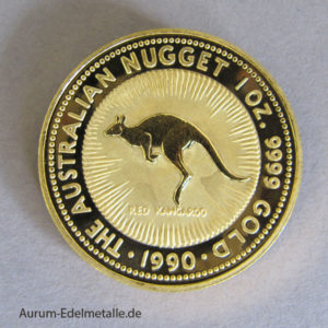 Australien Nugget Kangaroo 1990 Gold 1 oz 100 Dollars