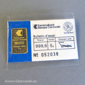 Goldbarren 5g Feingold 9999 Zürcher Kantonalbank