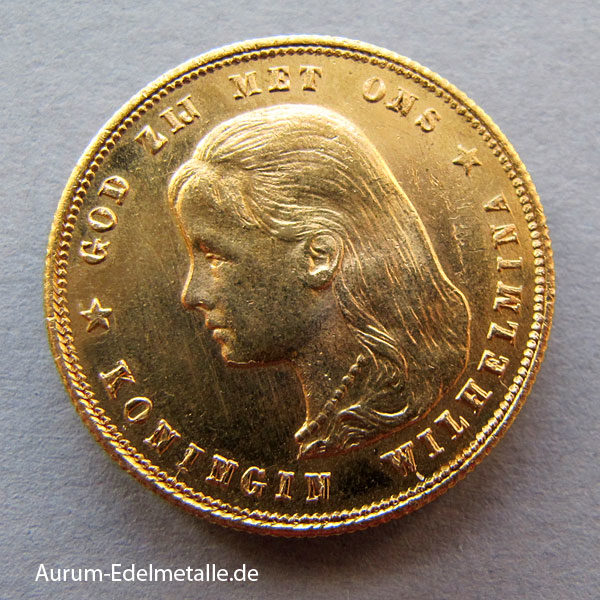 Niederlande 10 Gulden Wilhelmina Gold 1892-1897