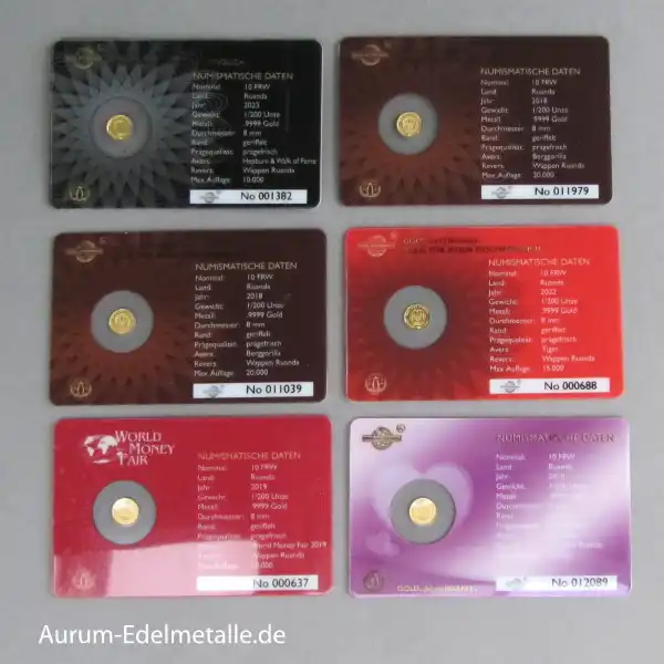 Ruanda Icons of the World 1_200 oz Goldmünze in CoinCard diverse Motive und Prägejahre