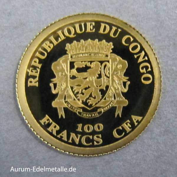 Afrika Kongo 100 Francs 2020 Minigoldmünze