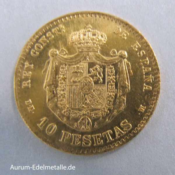 Spanien 10 Pesetas Alfonso XII 1878-1879 Goldmünze