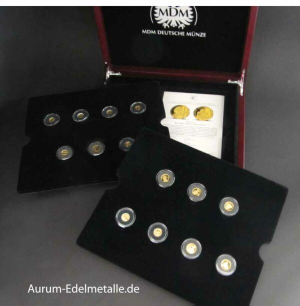 Die offiziellen GOLD-EUROs 14 Goldmünzen im Set mit Zertifikat in OVP Holzbox Div Jahrgänge