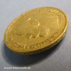 Russland 5 Rubel Zar Nikolaus II Gold 1897-1911 kleiner Randschaden