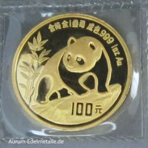China Panda 100 Yuan Goldmünze 1 oz Feingold 1990