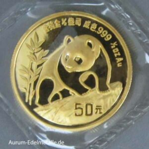 China Panda 50 Yuan 1990 Goldmünze ½ Unze Feingold 999