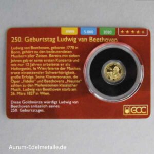 Fidschi 5 Dollars Minigoldmünze 0,5 g Beethoven 2020 Moderne Goldraritäten - Polierte Platte in Coincard