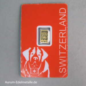 Goldbarren 1g Feingold Pamp Motivbarren Schweiz Bernhardiner Scheckkartenformat