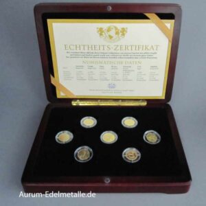 Die Glorreichen Sieben Goldmünzen Set 7 x 1/10 oz in Holzbox mit Zertifikat 2004