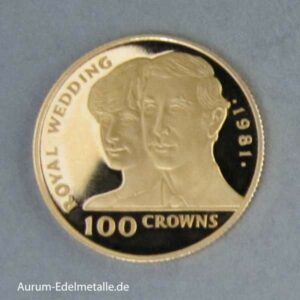 Turks and Caicos Islands 100 Crowns Goldmünze Royal Wedding 1981