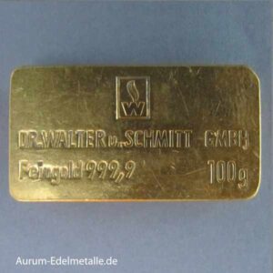 Goldbarren 100g Dr. Walter und Schmitt Feingold 9999
