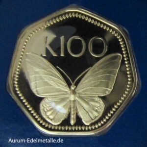 Papua Neu Guinea Goldmünze 100 Kina Schmetterling 1978