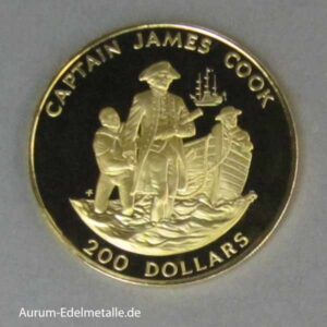 Cook Islands 200 Dollars Goldmünze Kapitän James Cook 1978