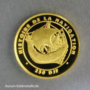 Dschibuti 250 Francs Goldmünze 1_25 oz Geschichte der Navigation Segelschiff 1996
