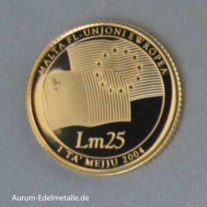Malta 25 Lira Goldmünze Beitritt zur Europäischen Union 2004