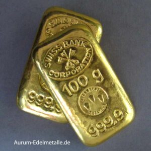 Goldbarren 100 Gramm Swiss Bank Corporation J Gambert Essayeur