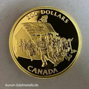 Kanada 200 Dollars Goldmünze Canadian Flags Silver Jubilee 1995