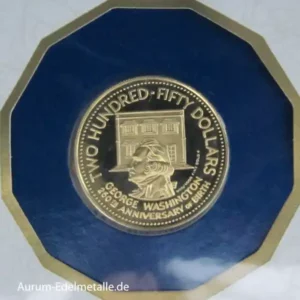 Barbados 250 Dollars Gold Coin George Washington 1982