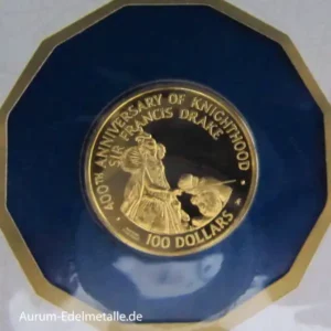 British Virgin Islands 100 Dollars Gold Coin Ritterschlag Sir Francis Drake 1981