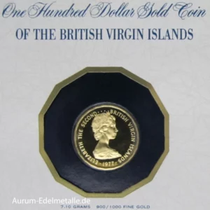 British Virgin Islands 100 Dollars Gold Coin 25. Regierungsjubiläum Elisabeth II 1977