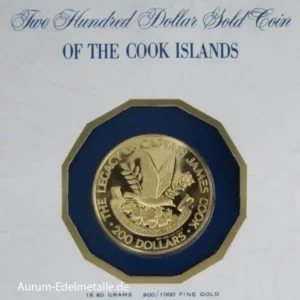 Cook Islands 200 Dollars Gold Vermächtnis James Cook 1979