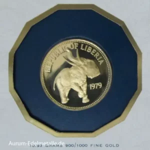 Liberia 100 Dollars Golden Elephant 1979 PP mit Zertifikat in versiegeltem Cachet