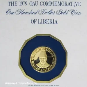 Liberia 100 Dollars William R. Tolbert - OAU 1979 PP -  mit Zertifikat in versiegeltem Cachet